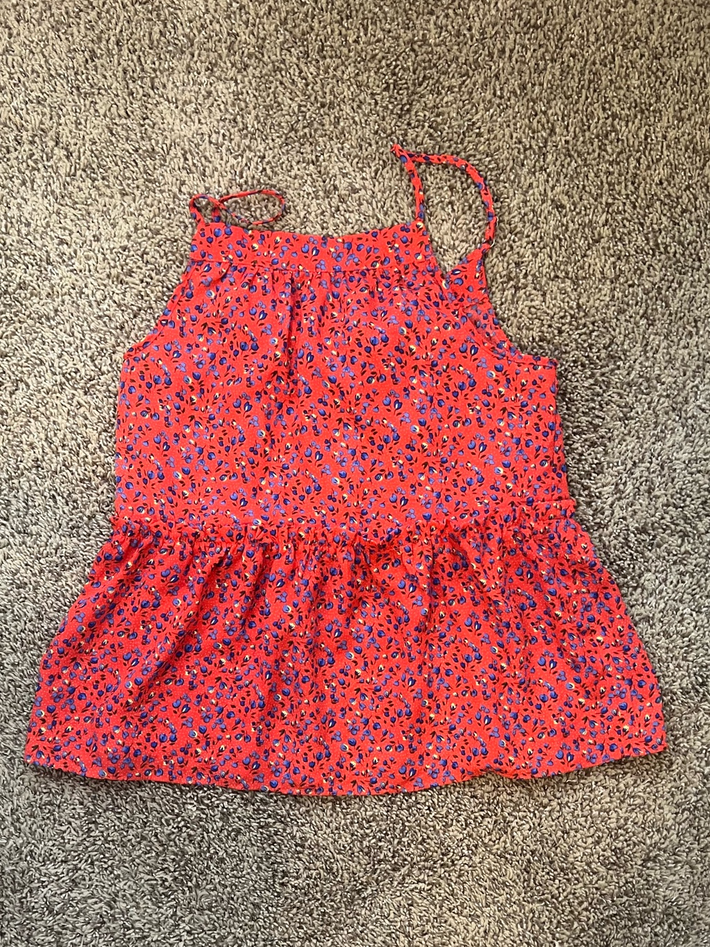 Bright Red Floral Spaghetti Strap Top - Size M